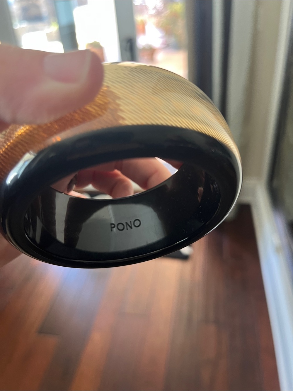 PONO Yellow Floral Printed Bangle & Textured Brown Resin Bangle - Set of 2 - Picture 2 of 5